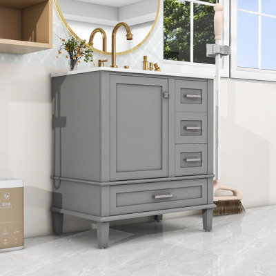 Ensemble de meuble-lavabo 30 po avec lavabo en céramique, armoire de rangement et 3 tiroirs