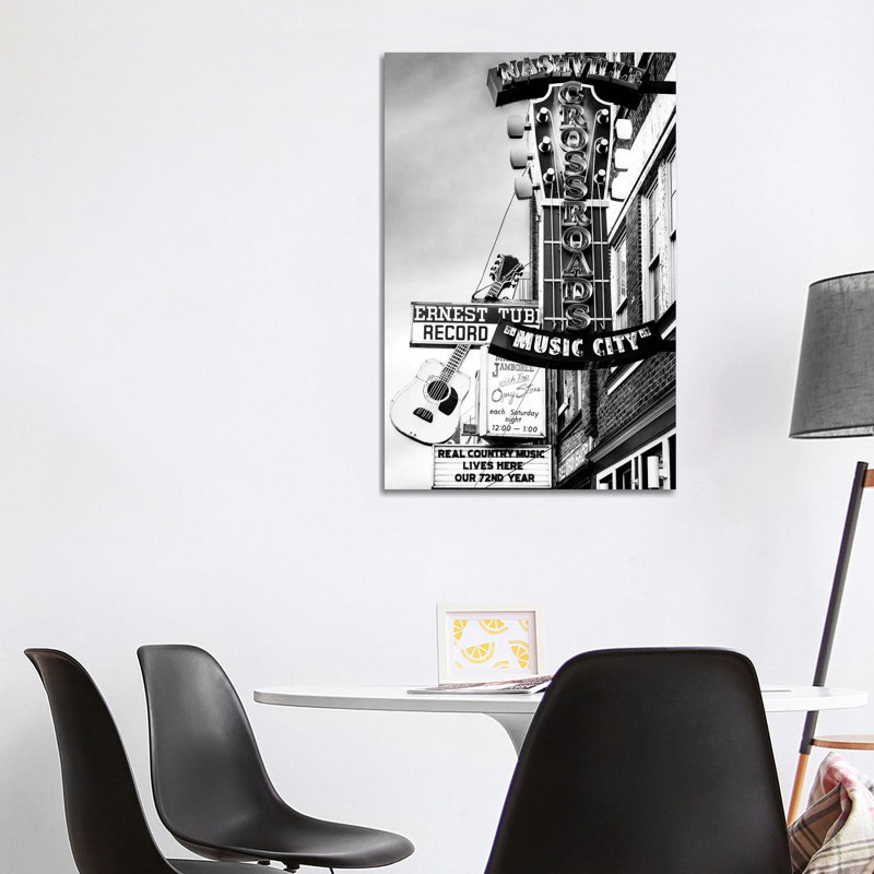Nashville Music City - impression sur toile tendue en noir et blanc, H 40 po x l 26 po x P 1,5 po