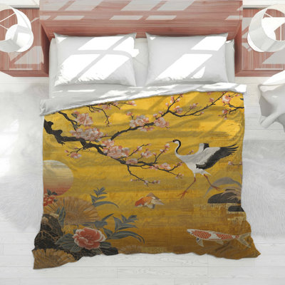 Cherry Blossom Crane Koi Comforter