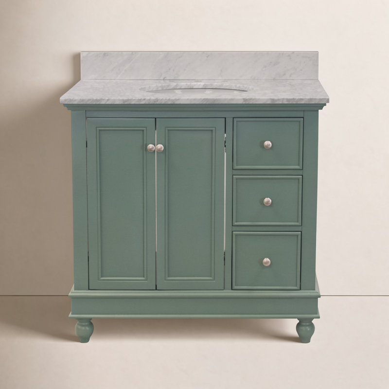 Ensemble de meuble-lavabo simple 36 po Ferdinand, Marbre de Carrare, Sauge vert