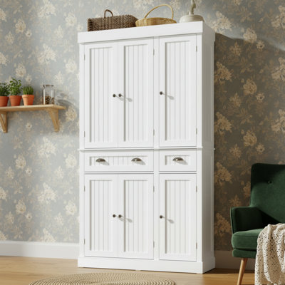 Grande armoire de cuisine autoportante de 71 pouces avec 6 portes, 2 grands tiroirs et 6 tablettes suspendues; Convient aux salles à manger et aux salons.