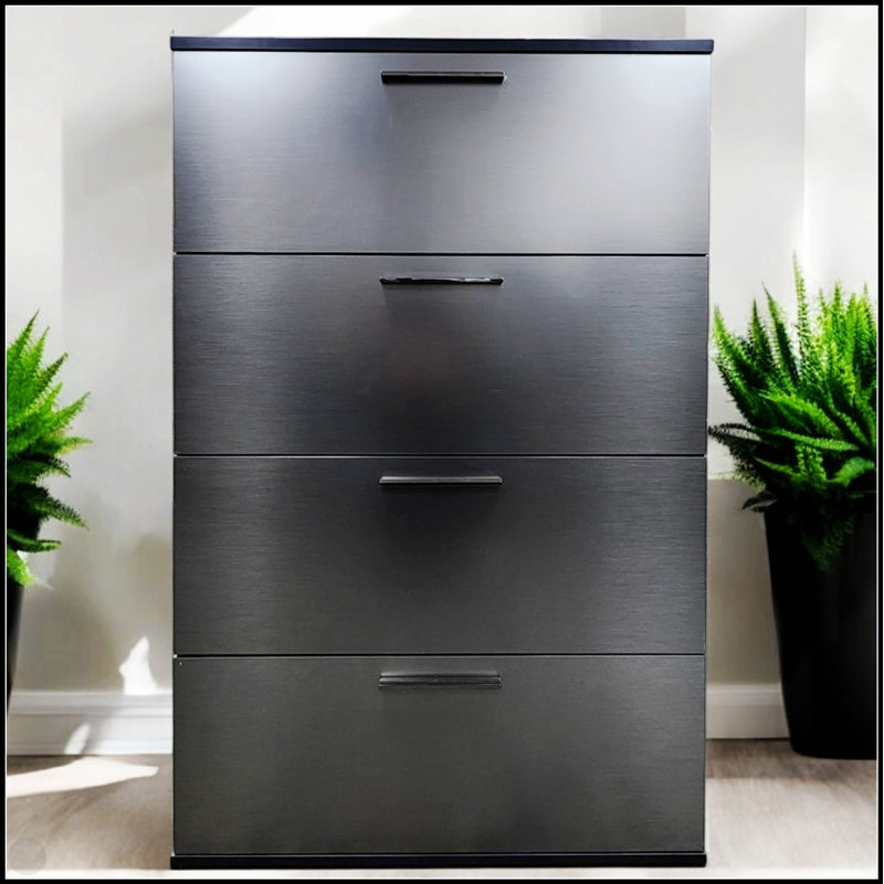 Grande commode à quatre tiroirs Bliss en gris métallique avec rangement extra profond et finition durable