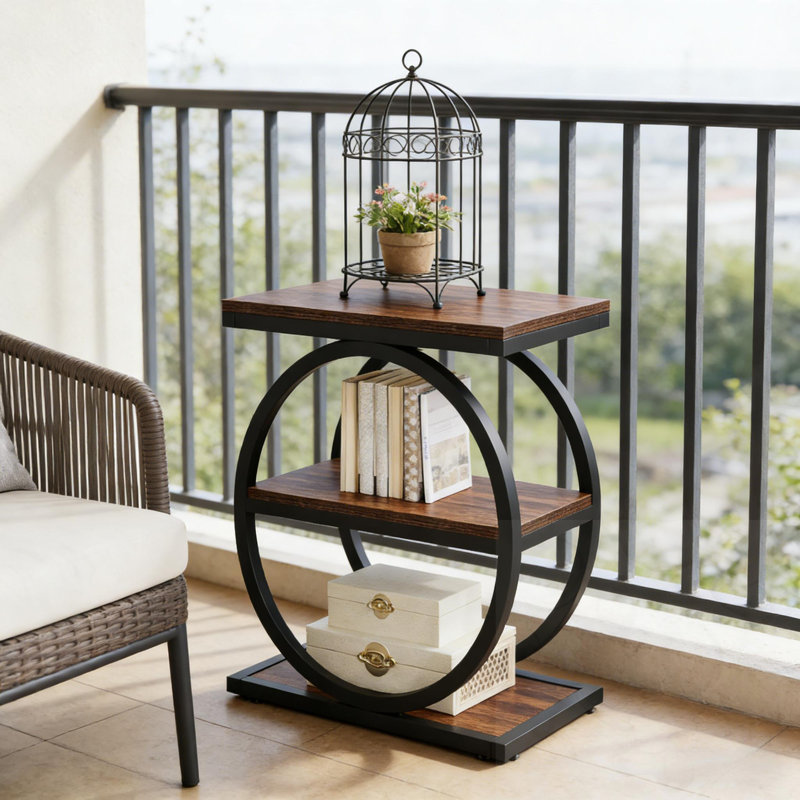 Table d'appoint à 3 niveaux avec structure en métal, Brun