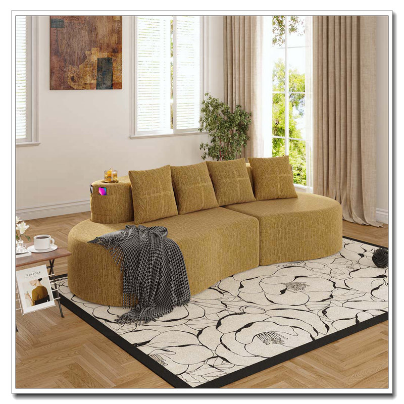 Modern  Elegant Half Moon Sofa, Mustard yellow