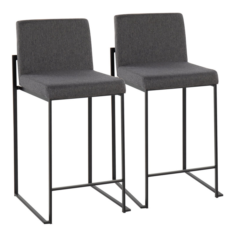 Tabouret de comptoir contemporain à dossier haut en acier noir et tissu gris anthracite - ensemble de 2, Black