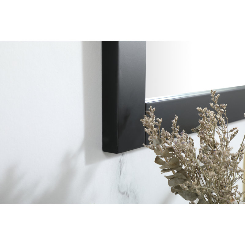 Rosenow Wood Flat Wall Mirror, Black, 36'' H x 27'' W