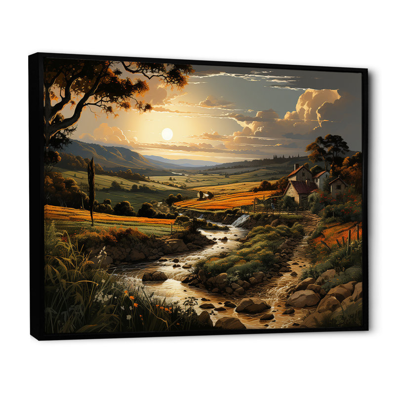 " Vineyard Charm Landscape V ", 24" H x 32" W x 1" D, Black Floater Framed