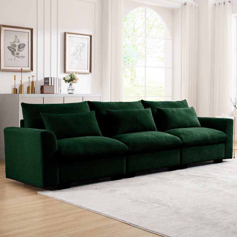 Salon 3 places, tissu en velours côtelé avec coussins de taille, port confortable et facile à assembler 3 sièges profonds - doux