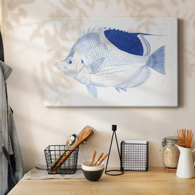 Toile tendue bleue et blanche avec poissons tropicaux I-Gallery