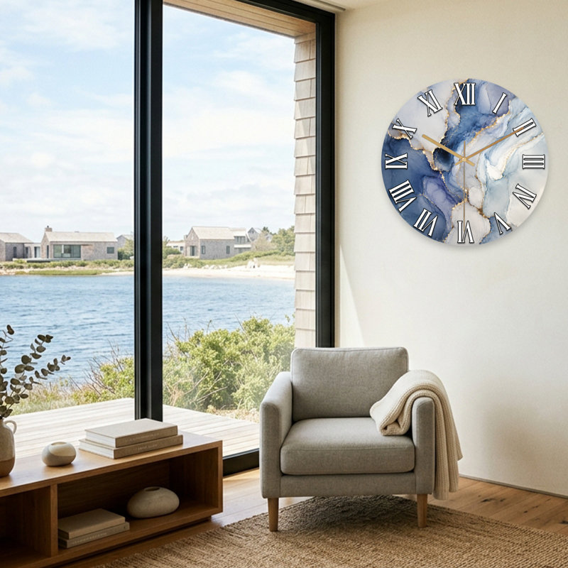 Horloge murale abstraite abstraite bleue et blanche, Small