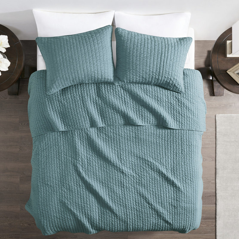 3 pièces de courtepointe pour lit double / grand lit en sarcelle - microfibre, rembourrage en coton, réversible, piqûre à point, crée une chambre paisible, comprend et 2 taies décoratives pour la microfibre avec rembourrage, courtepointe Channel, décore