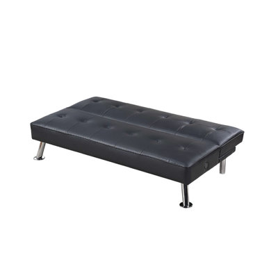 Canapé-lit convertible Milana, port USB, similicuir noir, 66 pouces