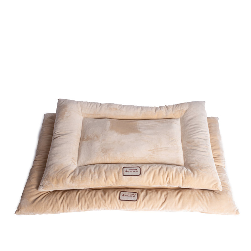 Medium Beige Velvet Pet Bed with Poly Fill Cushion