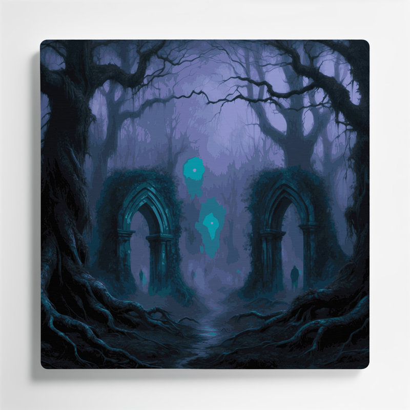 Art mural bleu d'Halloween forêt hantée, H 12 po x l 12 po