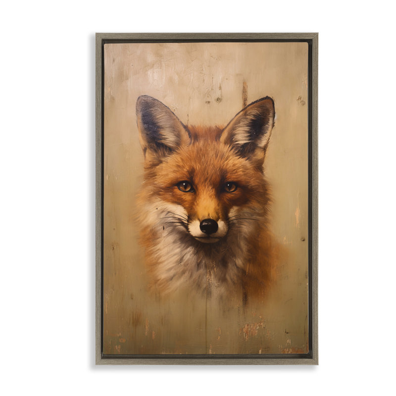 Toile flottante encadrée noire Woodland Fox Face par Petal Prints Design, Cadre flottant orme Montalcino, H 31 po x l 21 po