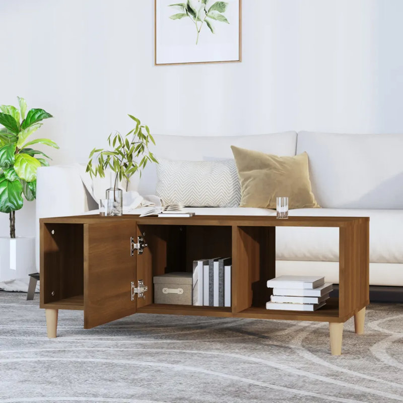 Four Leg Coffee Table with Storage, Brown Oak/Brown