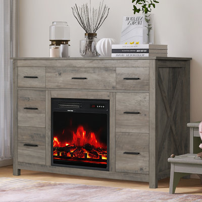 Vannesa Farmhouse Wooden 7 Drawers Dresser With Fireplace