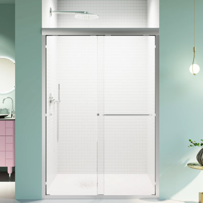 Bathroom Double Sliding Shower Door, 44"-48"W X 72"H, Tempered Glass, , Color-Consistent Plastic Parts Semi- 1/4" Oxidation Resistance