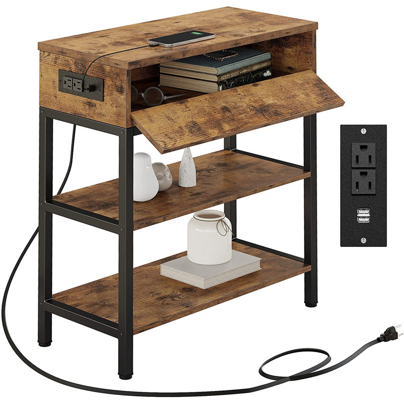 Reca Vintage Colour Triple Row Side Table with Door, Brown