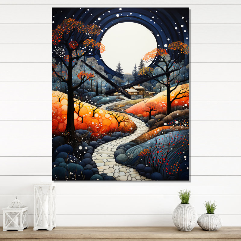 Horloge murale moderne Farmhouse Patterns Pointillism III - Landscape & Nature, Grand