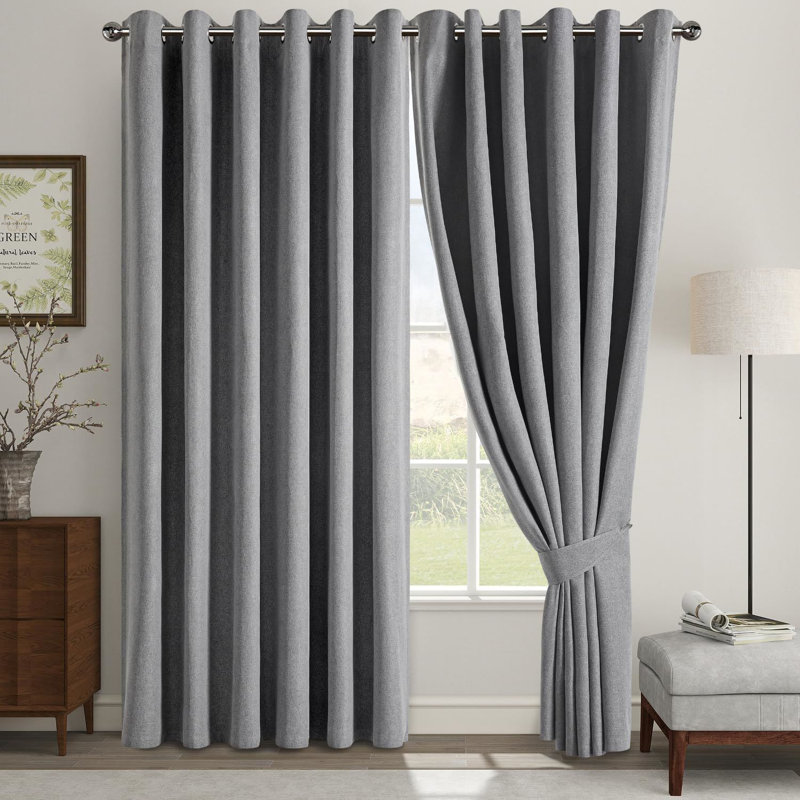 Linen Blend Blackout Curtain Panel Pair, Charcoal, 228cm Width x 228cm Drop