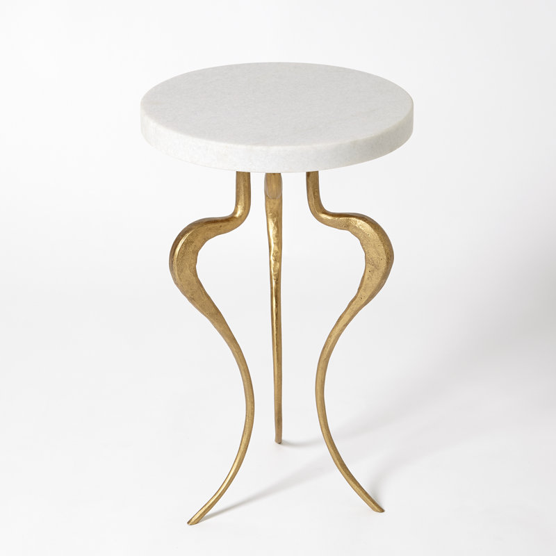 Silhouette Marble Top End Table, Antique Gold, White