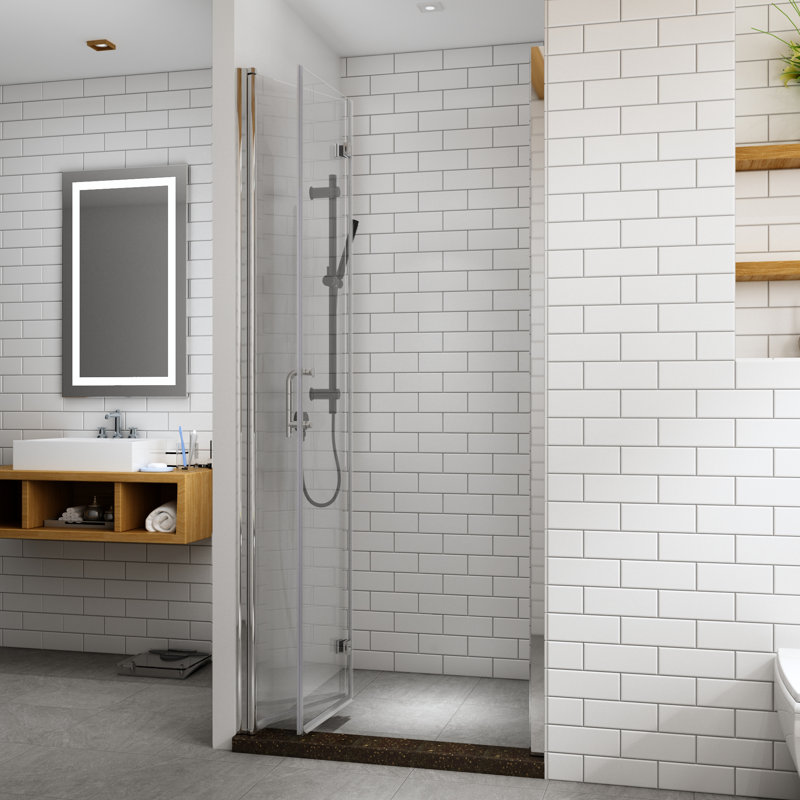 Bi-Fold Frameless Shower Doors In Chrome With Clear Glass, Chrome