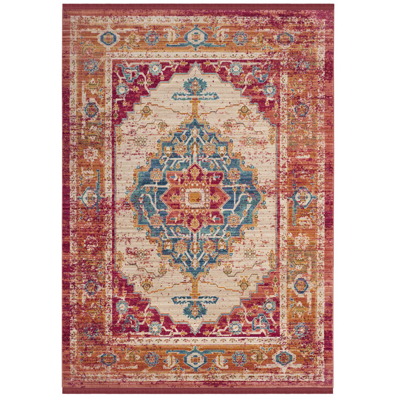 Drusilla Oriental Red/Blue/Beige Area Rug, Rectangle 5' x 7'