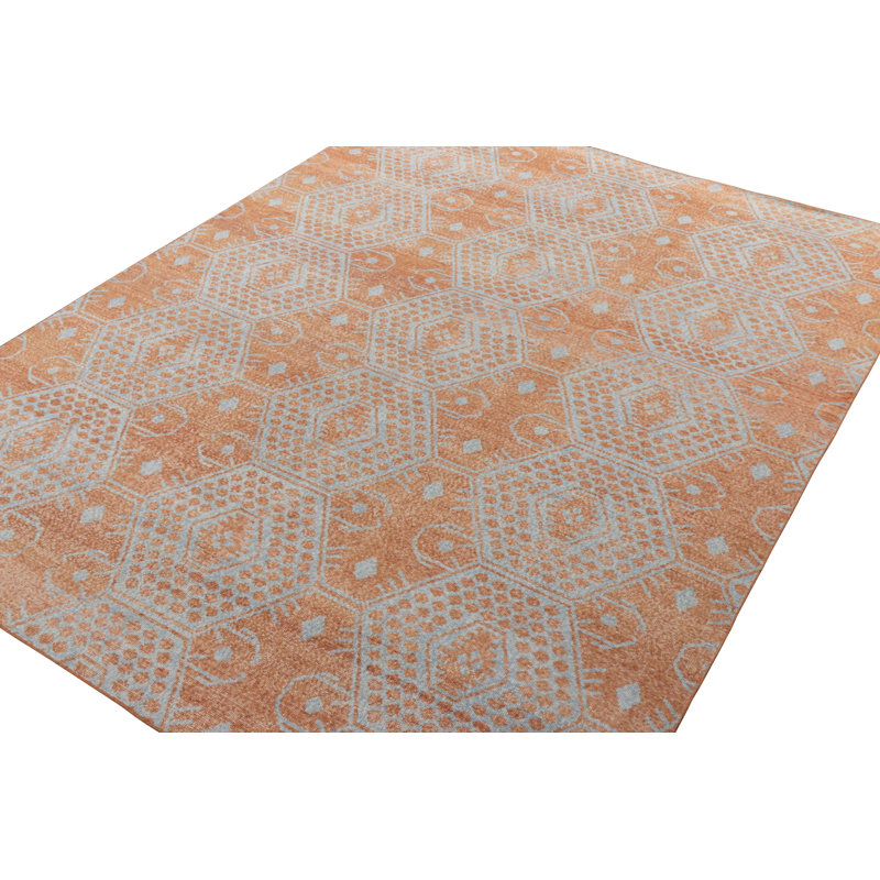 Distressed Homage Hand Knotted Wool Geometric Area Rug, Rectangle 10' x 14'