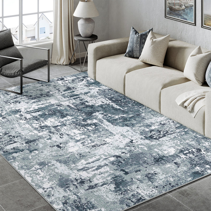 Tapis moderne lavable abstrait avec envers antidérapant, Rectangle 6 pi x 9 pi