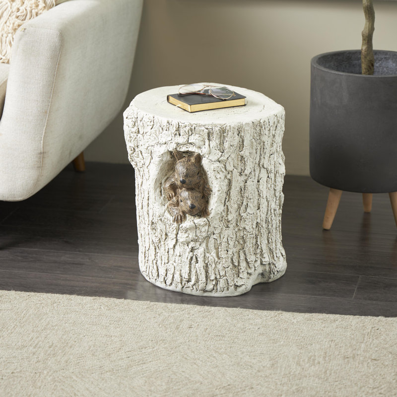 Tabouret de jardin blanc en oxyde de magnésium écureuil avec accents bruns