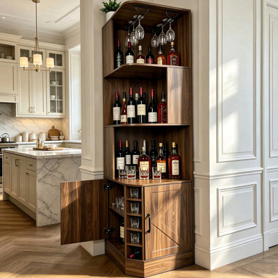 72.8" Height Corner Bar Cabinet with Wine Storage & Glass Holder