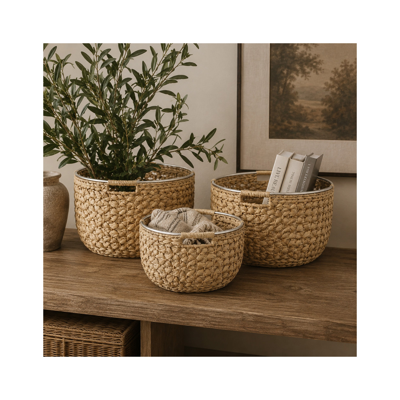 Handmade Coastal Seagrass Decorative Basket - Set of 3