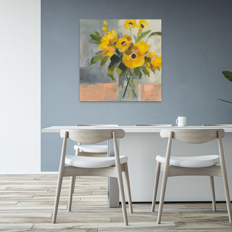 Art floral contemporain ensoleillé Ii, H 32 po x l 32 po