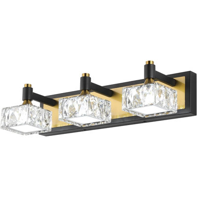 3-Light Bathroom Light Fixtures Over Mirror, Dimmable LED Bathroom Vanity Light With Crystal Shade, Gold Modern Wall Sconce Light, Bathroom Lighting Fixtures Over Mirror, Bath Lamp
