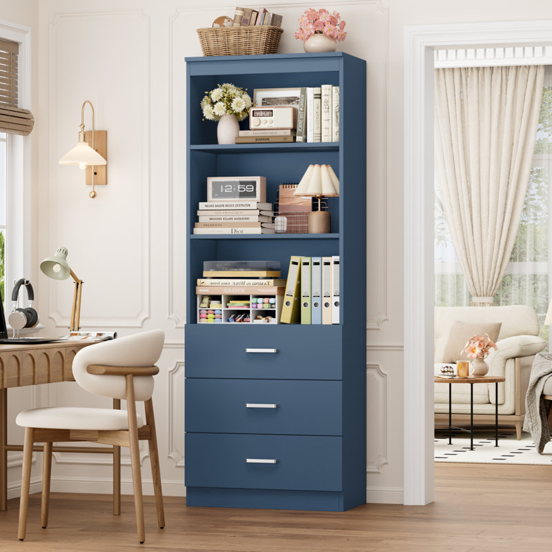 Kahler 70.9'' H x 23.6'' W Standard Bookcase with 3 Drawers, Blue