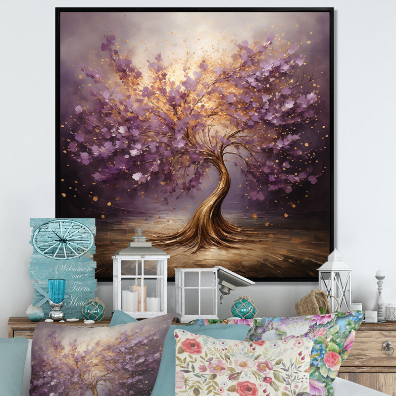«Mauve Magictree Essence», art mural arbre, Noir, H 16 po x l 16 po