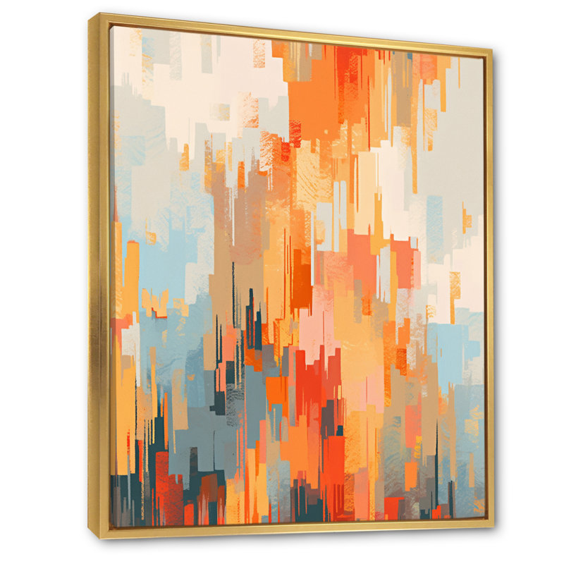 Orange orange, beige, réalités brisées - cubisme, art mural, Cadre flottant doré, H 40 po x l 30 po x P 1,5 po