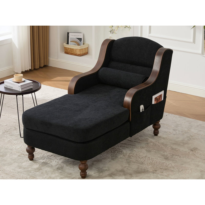 Chaise longue rembourrée avec poches latérales, Noir