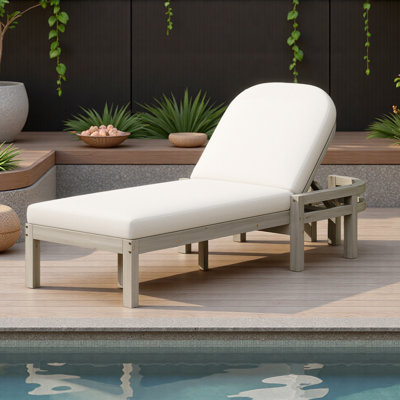Chaise longue d'extérieur, fauteuil inclinable en bois d'acacia de qualité supérieure avec dossier arqué, dossier réglable à 5 positions