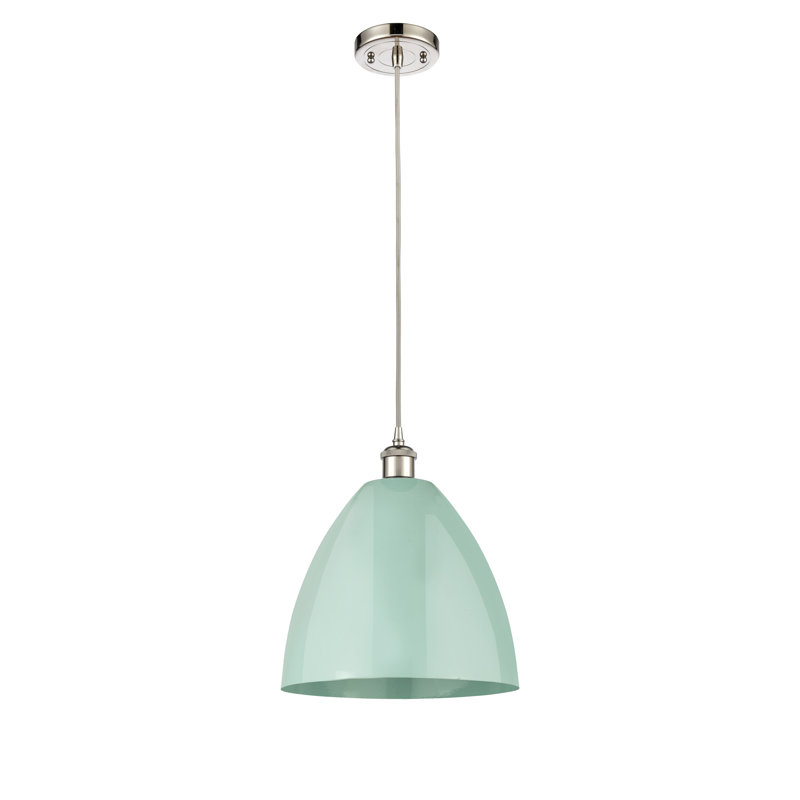 Luminaire suspendu conique 1 lumière, H 14,75 po x l 12 po x P 12 po, Vert clair, Nickel poli