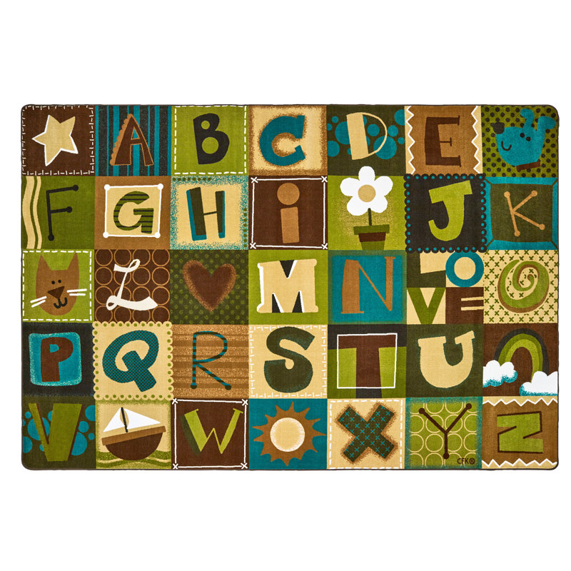 Alphabet Blocks Brown and Green Tufted Synthetic Kids Rug 4' x 6'