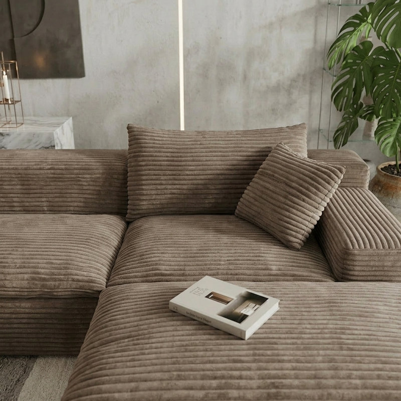 Canapé d'angle modulaire moderne en velours côtelé en forme de U, 342 cm (134,5 po), canapé Cloud Couch 4 places sans structure avec pouf, assise profonde, aucun assemblage requis, camel