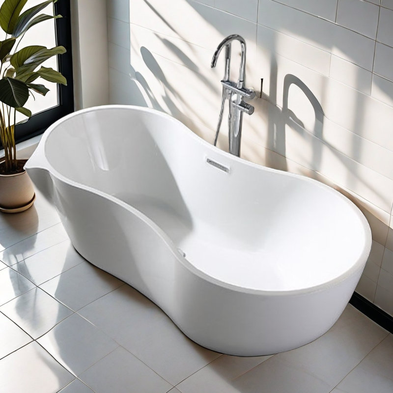 Simple Modern White Acrylic Bathtub 66.93'' x 35.43'' Freestanding Acrylic Bathtub