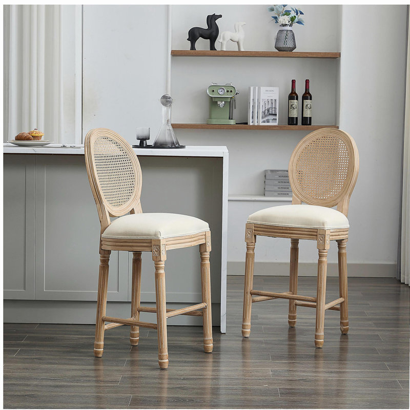 Ensemble de tabourets de bar en bois massif 2 pièces, tabourets de bar en bois de style champêtre classique avec accoudoirs, tabourets de bar de cuisine, utilisés pour les comptoirs de bar - beige