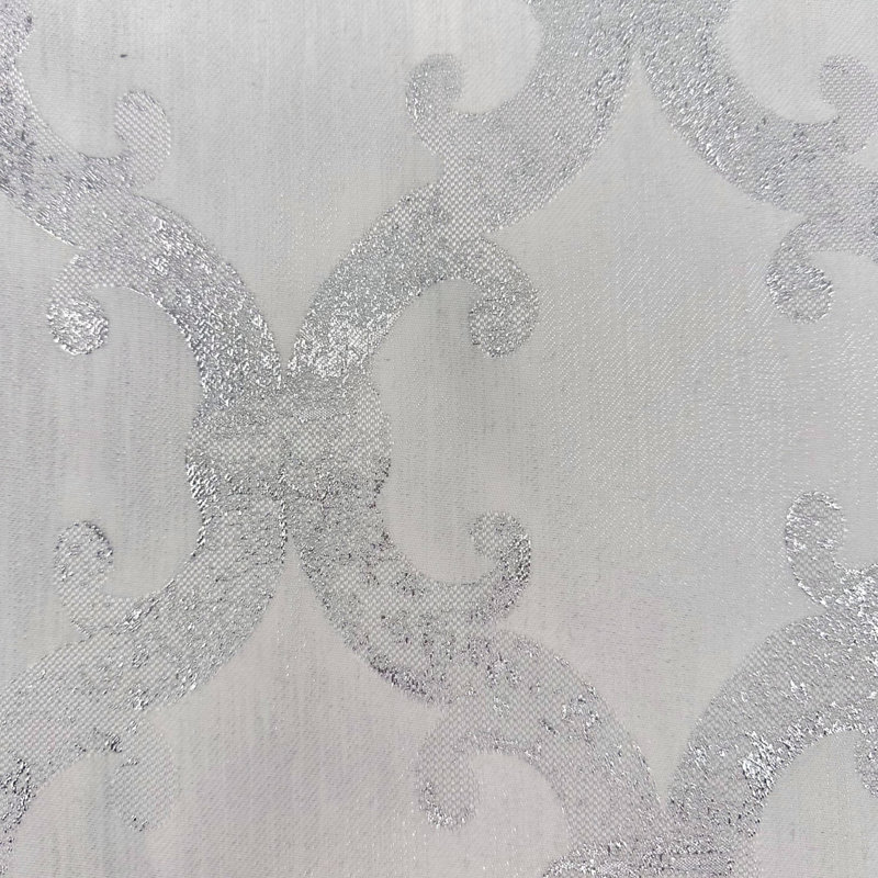 Tissu damassé métallique 118 "par la cour, Argenté / blanc