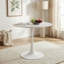 Table de salle à manger ronde 31,5 "blanche moderne avec plateau en MDF et base cylindrique en métal, multi-usage pour la cuisine / le salon / la table basse-983605945-977782577