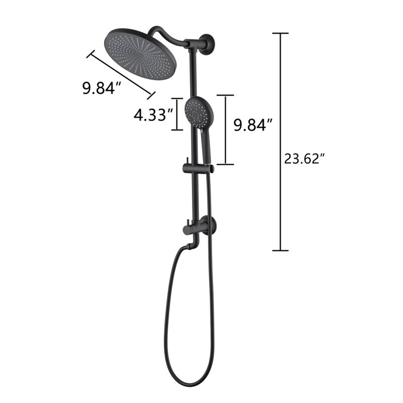Pomme de douche combinée à 5 réglages avec système de douche à main et barre de douche
