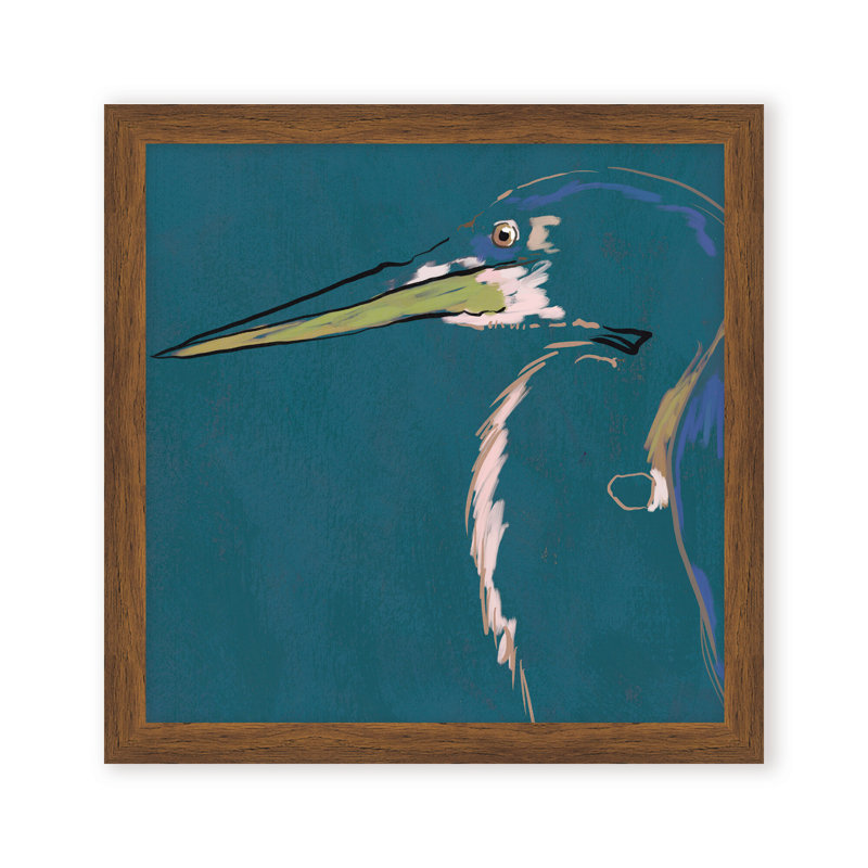 Nature Inspired Blue Heron Portrait, 24" H x 24" W, Framed Matted Print, Gold