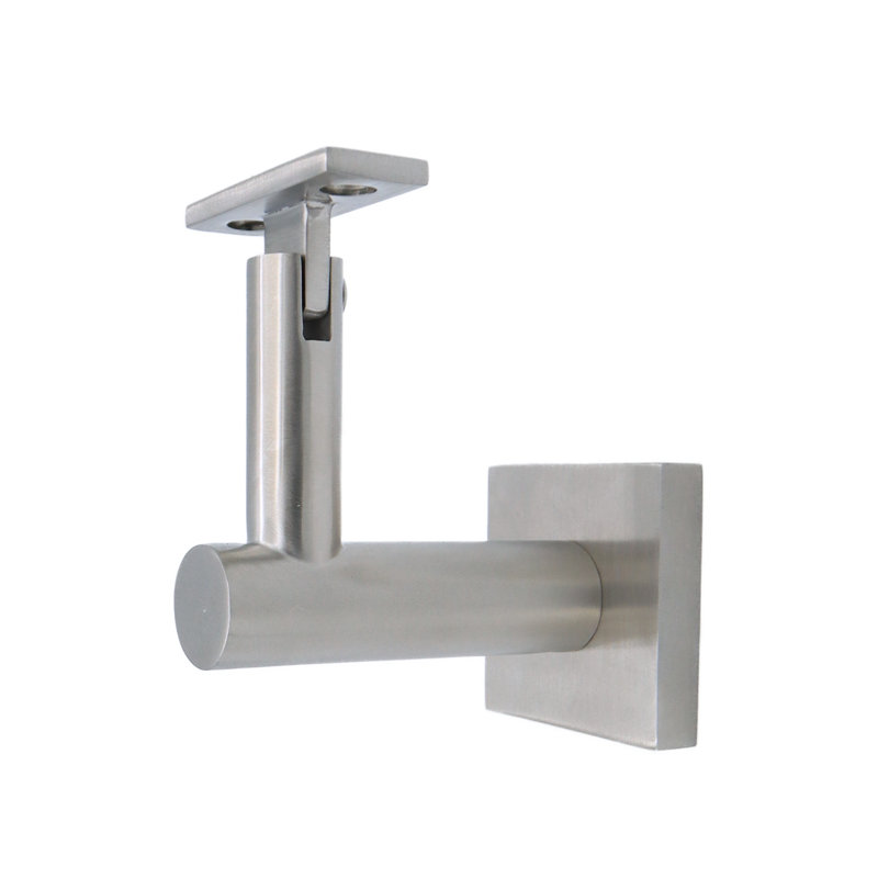Surface Mount Handrail Bracket with Square Rose and Flat Plate, Satin Stainless Steel